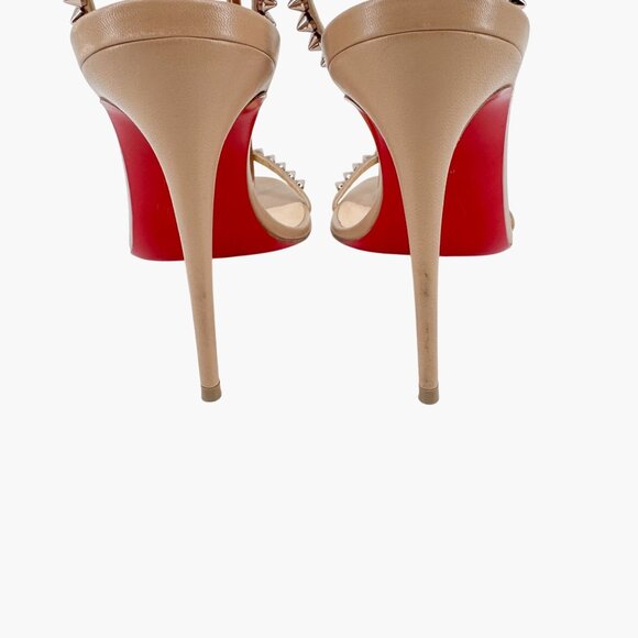 Christian Louboutin So Me Beige Leather Spike Sandals High Heels Size 38 US 8 - Picture 7 of 14